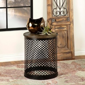 Drum Base Accent Table with Mango Wood Top and Metal Lattice ¨C Ideal for Living Room or Bedroom - 1 of 4