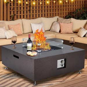 Acekool Square Propane Gas Fire Pit Table Set, Outdoor Patio Table, Wind Guard, Fire Glass Beads, Rain Cover, 50,000 BTU, for 8-12 Person Gathering - 1 of 4