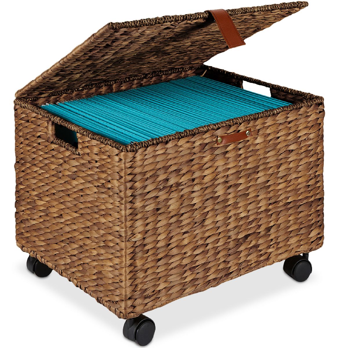 Best Choice Products Hyacinth Rolling Filing Cabinet Mobile Organizer Storage Basket w/ Lid, Locking Wheels - Natural - thumbnail 8