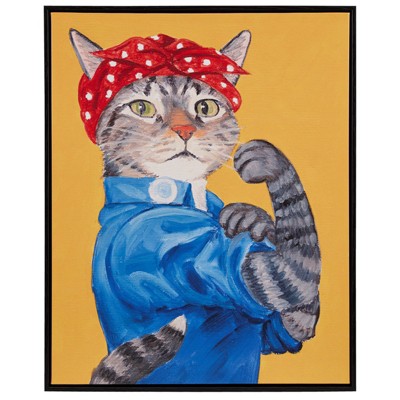 VisioGear Rosie the Feline Framed Canvas Wall Art, Wall Decor for Hallway Office Wall Decor, Multicolor, 20.5"*16.5"*1.25"