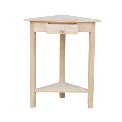 Classic Unfinished Solid Parawood Corner End Table with Storage