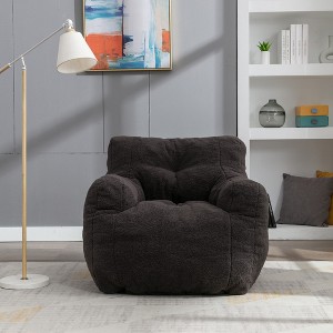 VYNXARIA Soft Teddy Fabric Tufted Foam Bean Bag Chair With Teddy Fabric Dark Gray - 1 of 4