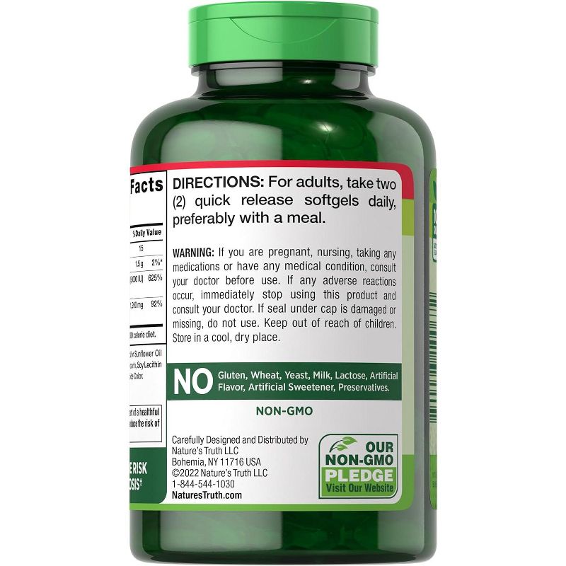 Nature's Truth Absorbable Calcium 1200mg with Vitamin D3 5000 IU | 120 Softgels, 2 of 5