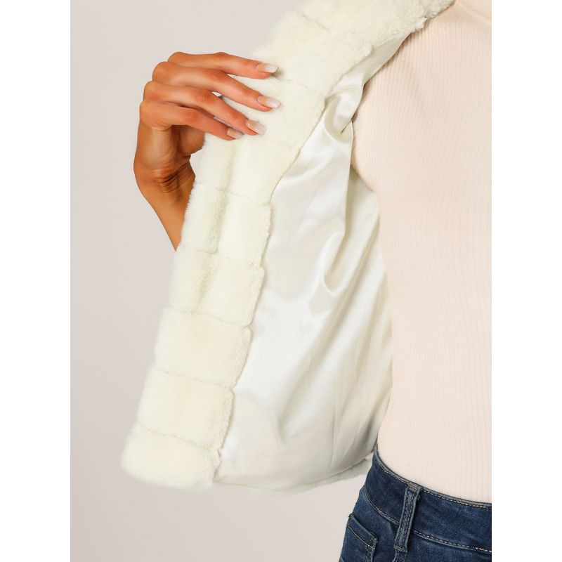 Allegra K Women's Collar Warm Winter Outwear Cropped Faux Fur Fluffy Coat, 5 of 7
