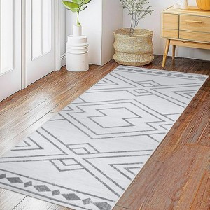 Modern Geometric Rug Thin Low Pile Carpet, Non Slip Washable Indoor Mat with Stain Resistant Backing & Reinforced Edges - 1 of 4