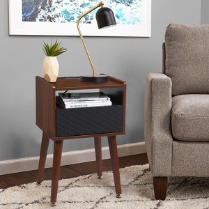 Nightstand, Rustic Bedside Table with Drawer, Open Storage Shelf & Charging Station, Living Room End Table Side Table, Night Stand with Storage - 1 of 4