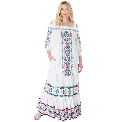 Roaman's Women's Plus Size Off-The-Shoulder Embroidered Top