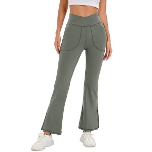WhizMax Women's High-Waisted Flared Yoga Pants with Side Slits and Pockets - 1 of 4