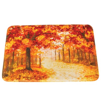 Collections Etc Beautiful Autumn Forest Scene Cushioned Bath Mat Orange
