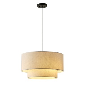 Dewdrop Fabric Pendant Light, Beige Drum Shade Hanging Ceiling Lamp for Kitchen Island Dining Room Living Room Bedroom - 1 of 4