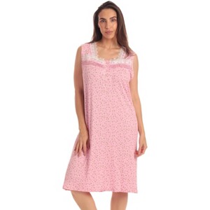 Dreamcrest Womens Sleeveless Nightgown with Lace Trim – Comfortable Sleepwear Pajamas – Solids & Prints - 1 of 3