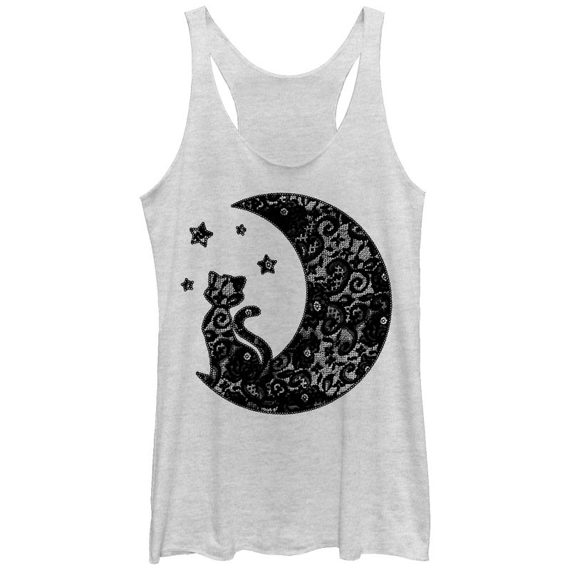 Women's Lost Gods The Cat in the Moon Lace Print Racerback Tank Top, 1 of 4