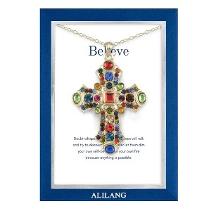 Anna-Kaci Gold Tone Stained Glass Rhinestone Patonce Cross Necklace with Message Card & Envelope Jewelry Gift - 1 of 4