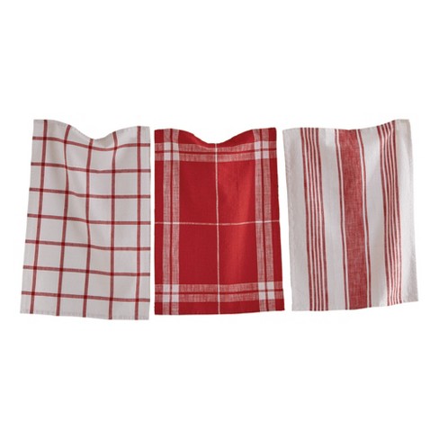 Farmhouse Living Stripe And Check Kitchen Towels, Set Of 3 - 17 X 28 - Red/white  - Elrene Home Fashions : Target