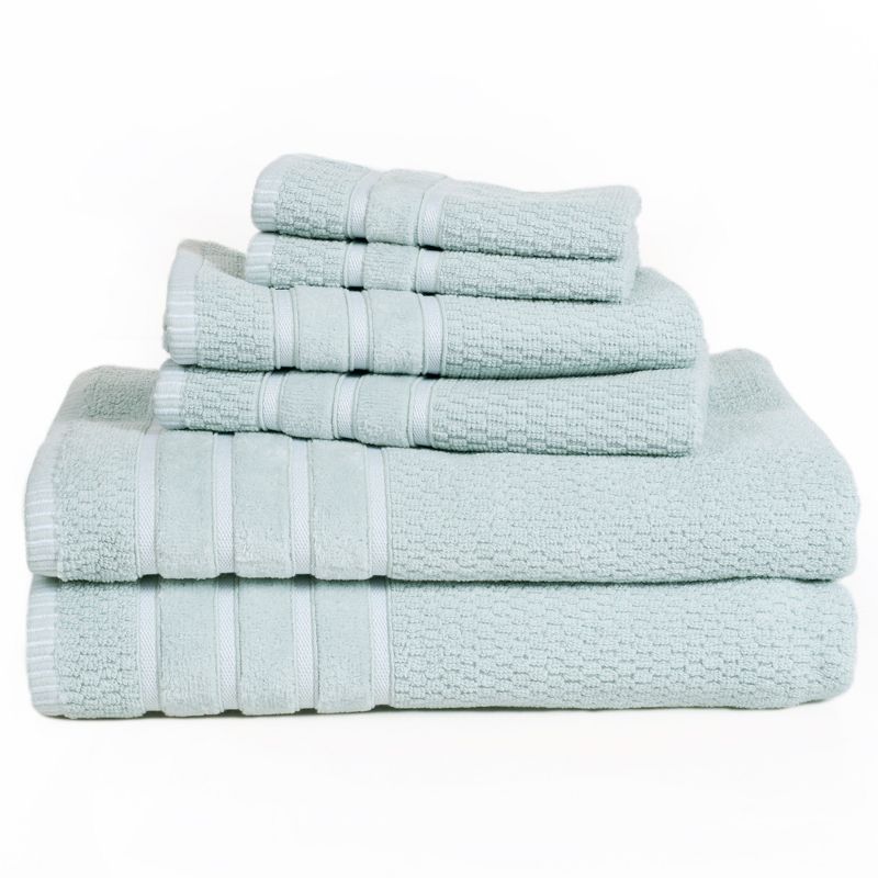 Combed Cotton Towel Set- Rice Weave 100% Combed Cotton 6 Piece Set With 2 Bath Towels, 2 Hand Towels and 2 Washcloths by Hastings Home- Seafoam, 2 of 6