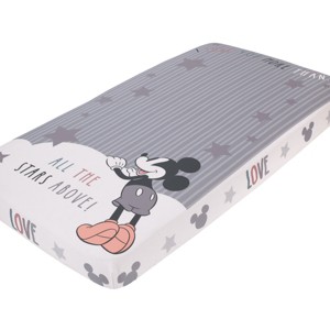 NoJo Disney Mickey Mouse Love Mickey Gray, White, and Tan I Love You More Than All The Stars Above Photo Op 100% Cotton Fitted Crib Sheet - 1 of 4