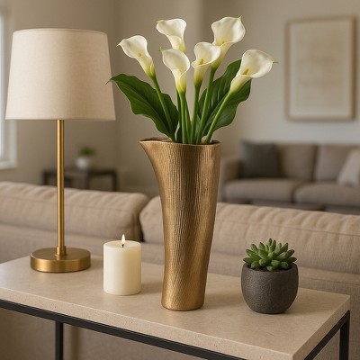 Decorative Abstract Metal Flower Vase for Living Room Decor - Contemporary Sculptural Vase Perfect for Bedroom, House, and Tabletop Decor - 15", Gold