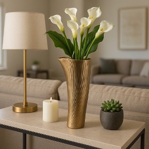 Decorative Abstract Metal Flower Vase for Living Room Decor - Contemporary Sculptural Vase Perfect for Bedroom, House, and Tabletop Decor - 15", Gold - 1 of 4