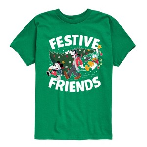 Boys' - Disney - Mickey, Donald, & Goofy Festive Friends Christmas Short Sleeve Graphic T-Shirt - 1 of 3