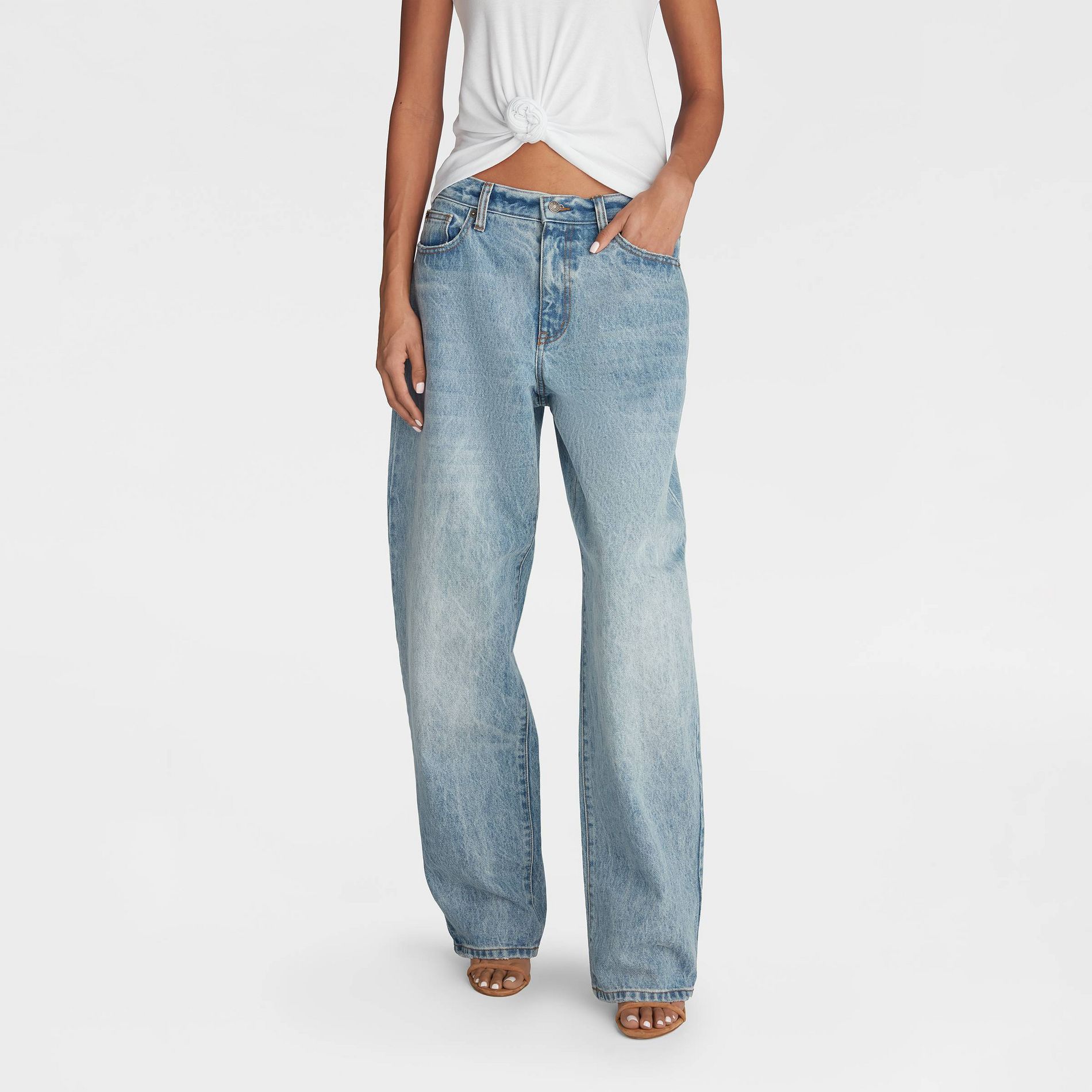 KBB by KAHLANA Women's Mid-Rise Barrel Leg 'The Kahlana Jean'