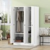 Whisen Wood 3-Door Shutter Wardrobe Armoire with 2 Hanging Rails and Storage Shelves - 3 of 4