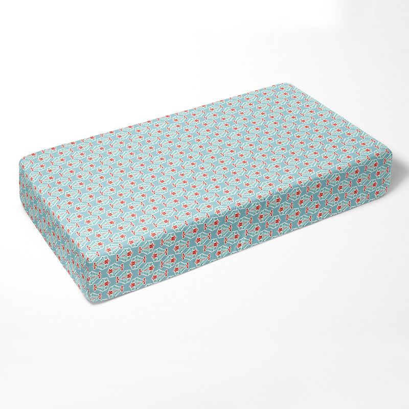 Bacati - Florette Printed Coral Aqua 100 percent Cotton Universal Baby US Standard Crib or Toddler Bed Fitted Sheet, 2 of 7
