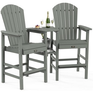 VINGLI Tall Adirondack Chairs Set of 2, HDPE Balcony Chair with Double Connecting Tray All Weather Outdoor Bar Stools for Deck Lawn Pool (Grey) - 1 of 4