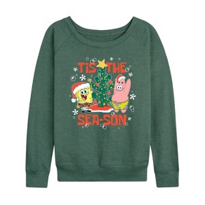 Women's - SpongeBob SquarePants - Tis The Season Lightweight French Terry Wide Neck Long Sleeve Shirt - 1 of 4