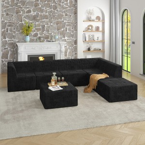 TiramisuBest L-Shaped Modular Sectional Sofa, Compressed Corduroy Couch, Modern Minimalist Sleeper Sofa for Living & Bedroom, Black - 1 of 4