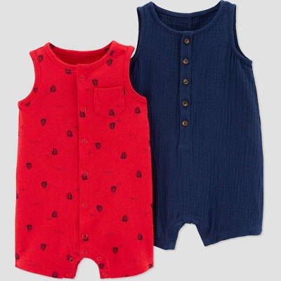 Image of Carter's Just One You® Baby Boys' 2pk Sailboat Romper Set - Red/Navy Newborn