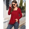 Women's Long Sleeve Tunic Top Lace Panel Square Neck Shirt Pleated Stylish Loose Fit Blouse - 4 of 4