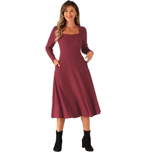 Allegra K Women's Casual Square Neck A-Line with Pockets Knitted Sweater Dress - 1 of 4