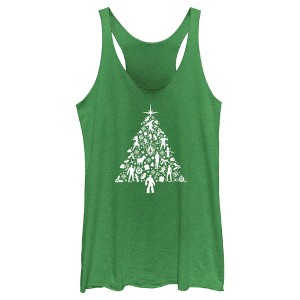 Women's Guardians of the Galaxy Holiday Special Silhouettes Christmas Tree Racerback Tank Top - 1 of 4