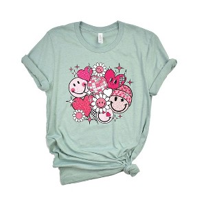 Simply Sage Market Women's Pink Flower Hearts Short Sleeve Graphic Tee - 1 of 3