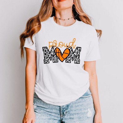 Simply Sage Market Proud Mom Basketball (Colorful) Short Sleeve Tee - M - White