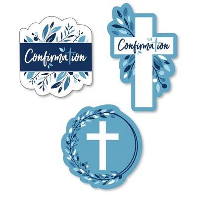 Big Dot of Happiness Confirmation Blue Elegant Cross - DIY Shaped Boy Religious Party Cut-Outs - 24 Count