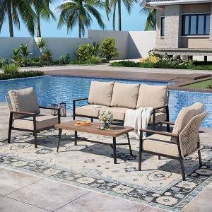 Captiva Designs 4pc Outdoor Woven Rope Patio Conversation Set with Armchairs for Poolside, Garden, and Backyard - 1 of 4
