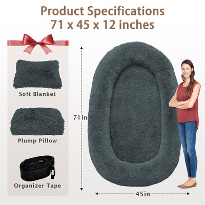 Large Dark Grey Faux Fur Orthopedic Human Dog Bed