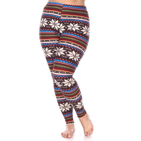 Women's Plus Size Printed Leggings Brown/multi One Size Fits Most Plus ...