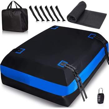 Zone Tech Car Roof Cargo Bag Protective Anti Slip Mat,21 Cubic Feet for Car with or Without Racks - Black Blue Stripe Cushioning Car Roof Pad