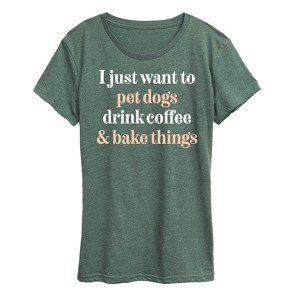 Women's - Instant Message - Pet Dogs Drink Coffee Bake Short Sleeve Graphic T-Shirt - 1 of 4