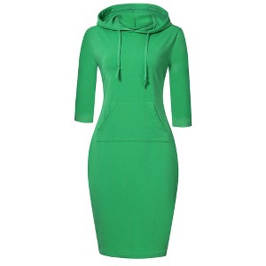 Women Long Sleeve Hooded Sweatshirt Midi Dress - 1 of 4