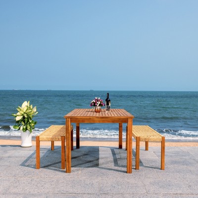 Natural Acacia and Rattan 3-Piece Outdoor Dining Set