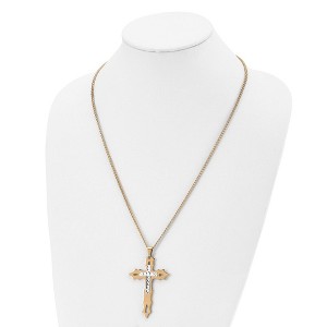 Chisel Stainless Steel Yellow IP-plated Diamond Cut Cross Pendant on a 24" Curb Chain Necklace - 1 of 2
