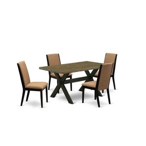 HomeStock 5-Piece Rectangle Distressed Jacobean Finish Solid Wood Top Dining table with 4 Chairs - 1 of 4