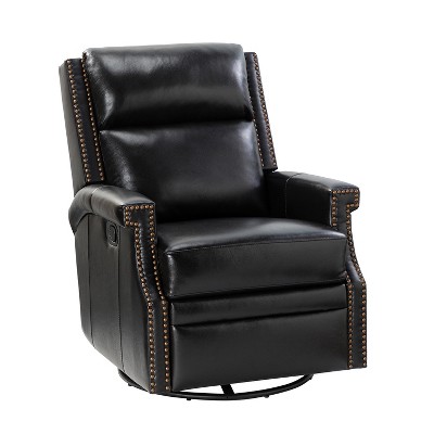 Favonius Wooden Upholstery Genuine Leather Swivel Rocker Recliner with Nailhead Trim for Bedroom and Living Room| ARTFUL LIVING DESIGN