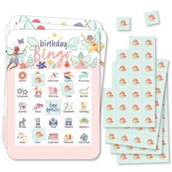 Big Dot of Happiness Let's Be Fairies - Picture Bingo Cards and Markers - Fairy Garden Birthday Party Shaped Bingo Game - Set of 18