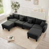 U-Shape Sectional Sofa with 2 Ottomans, 4-Seater Sofa with Armrests and Cylindrical Legs, Boucle Fabric Couch with Cushion-Coolbibila - 3 of 4