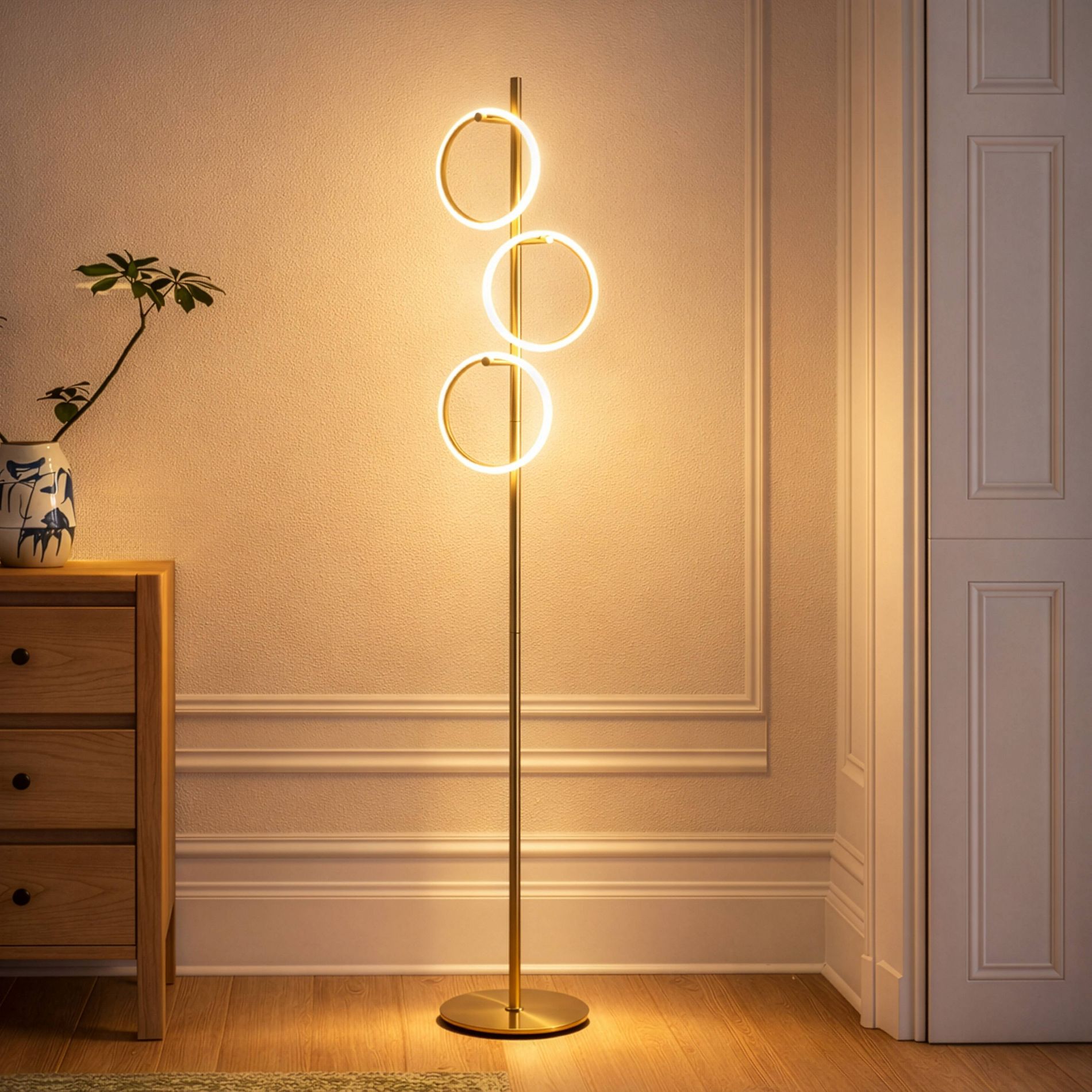 Brightech Saturn Modern Dimmable Removable Ring Light (Includes LED Light Bulb) Tree Floor Lamp Antiqued Brass