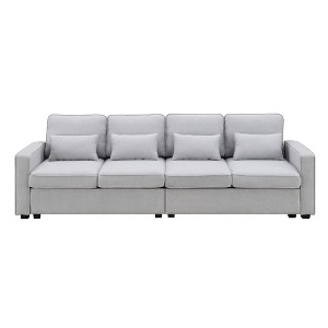 TiramisuBest 104" 4-Seater Modern Linen Fabric Sofa with Armrest Pockets and 4 Pillows, Modular Sectional Sofa with Storage, Sideboard Buffe - 1 of 4